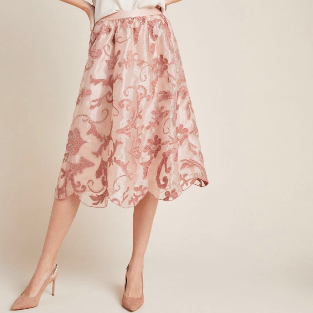 NWT Anthro. Shannon embroidered midi skirt,Sz M